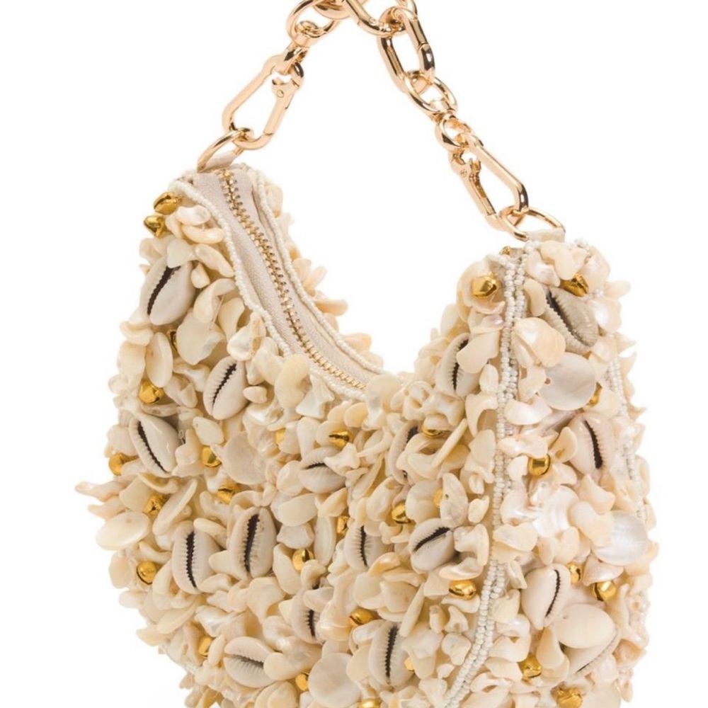 Viral Cream and Gold Seashell Embellished, Shell Handbag, NWT Made In In… - Picture 2 of 4
